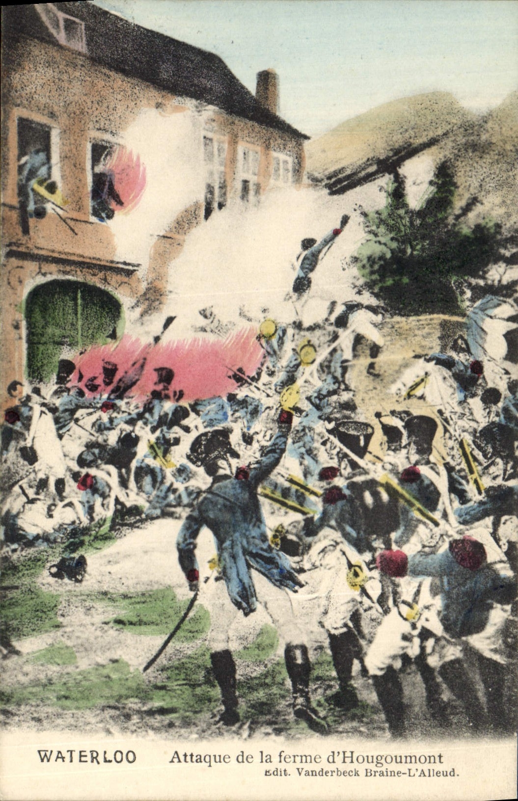 CPA Histoire Napoleon 1er Waterloo Attaque de la ferme d'Hougoumont 