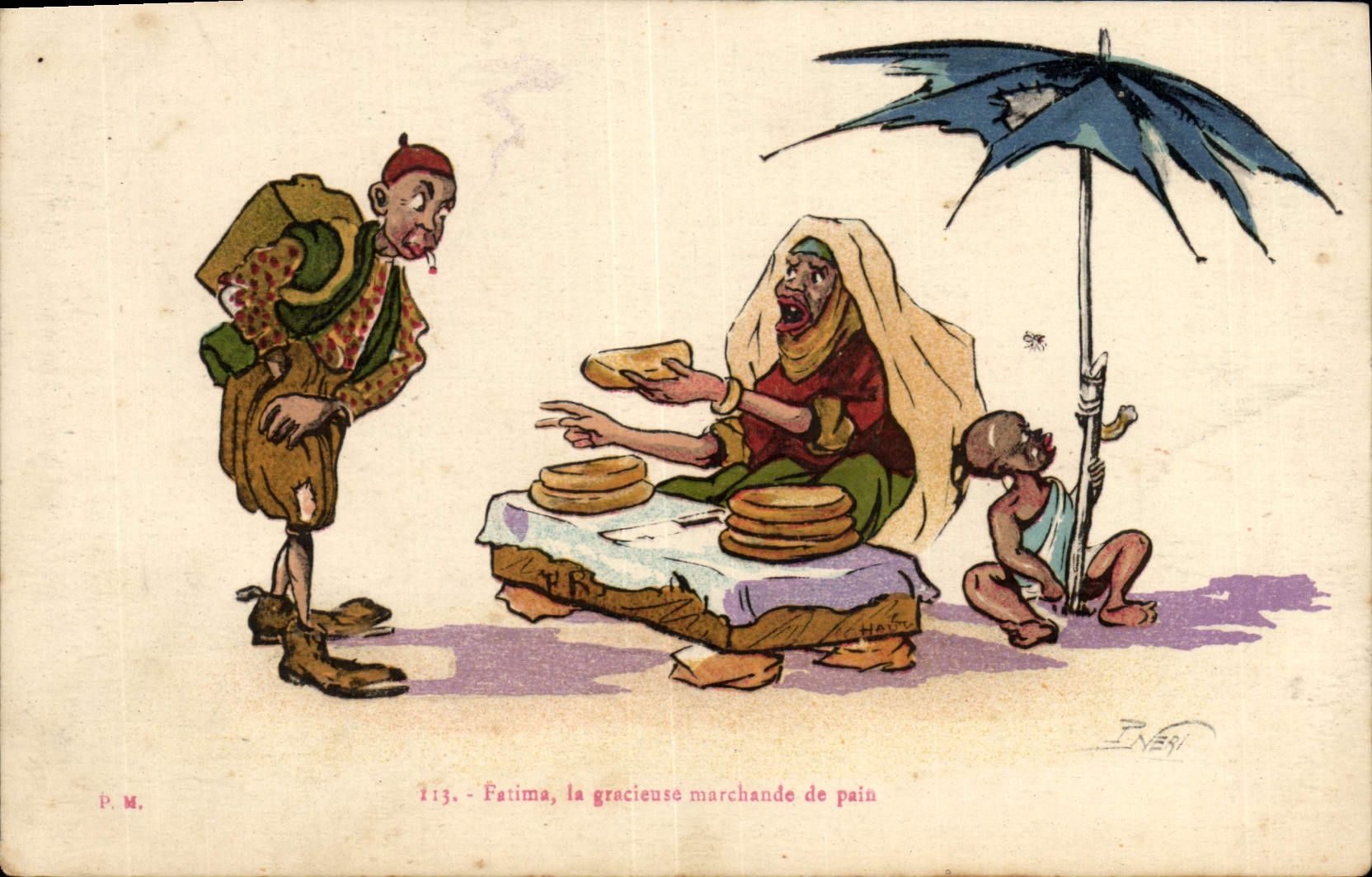 Fatima, la gracieuse marchande de pain — série P.M. n°113 — dessin de P. Neri