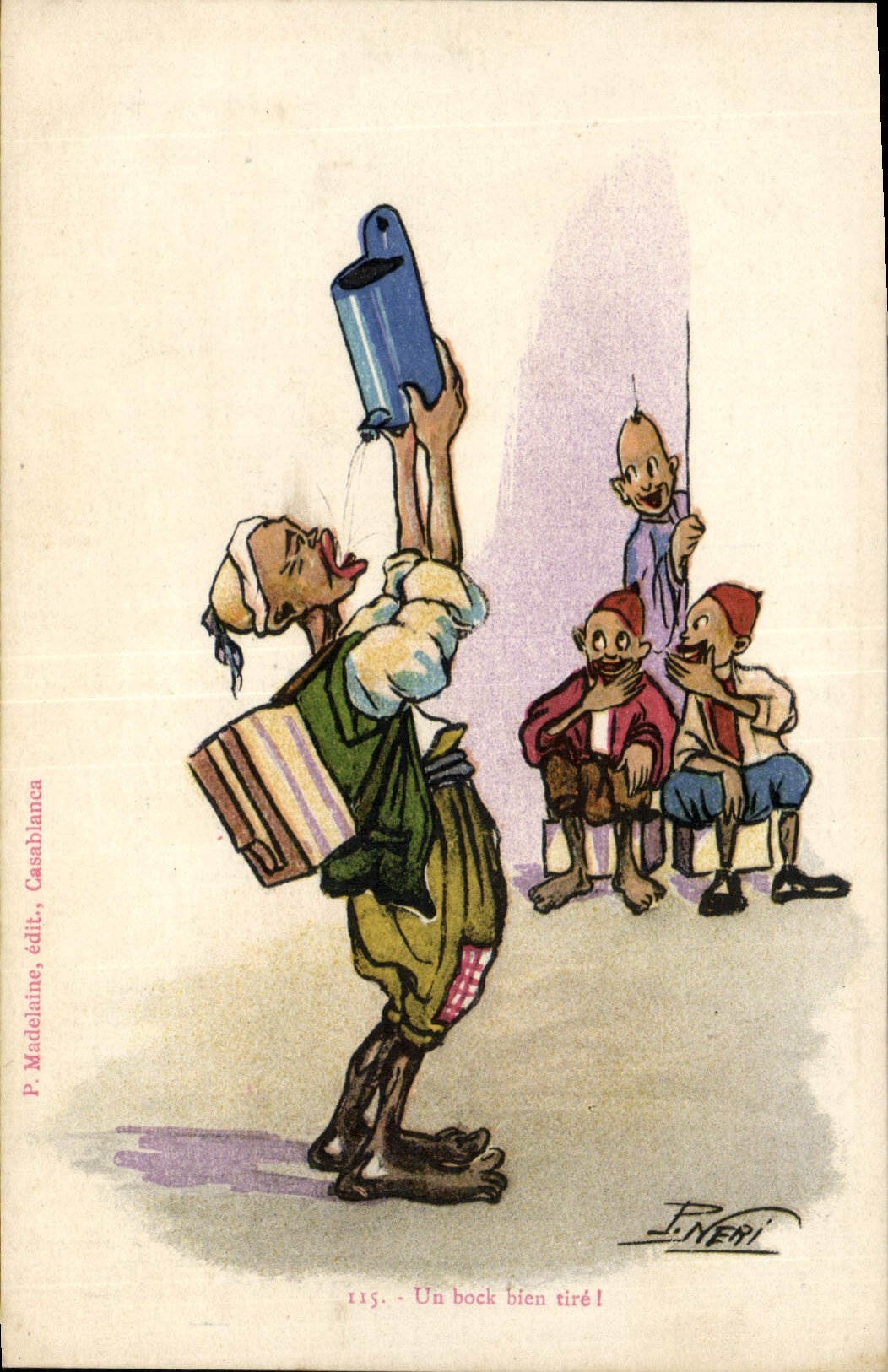 CPA Fantaisie Afrique du Nord Illustrateur Un bock bien tire