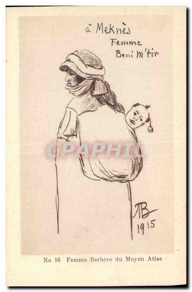 CPA Fantaisie Afrique du Nord Illustrateur Femme berbere du Moyen Atlas 