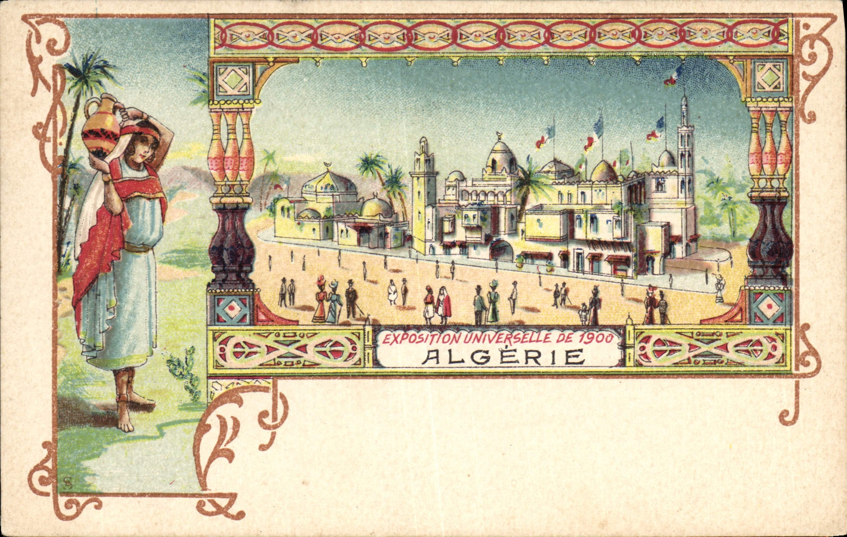 CPA Fantaisie Afrique du Nord Illustrateur Exposition universelle de 1900 Algerie 