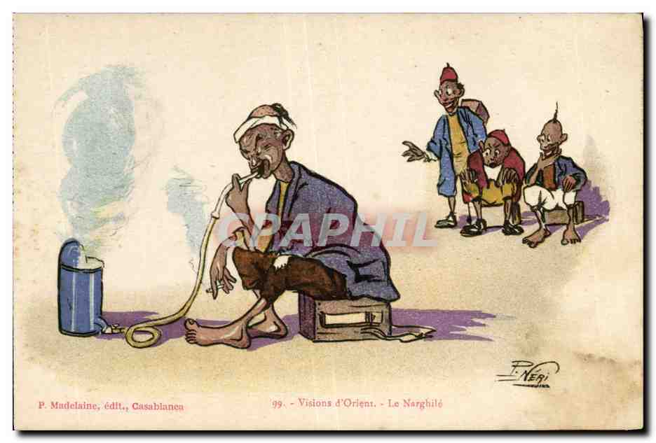 CPA Fantaisie Afrique du Nord Illustrateur Visions d'Orient Le Narghile Maroc