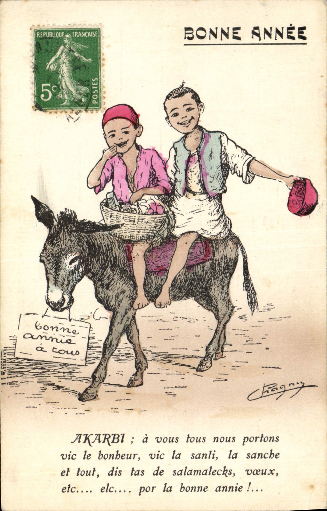CPA Fantaisie Afrique du Nord Illustrateur Bonne Annee Mile Ane 