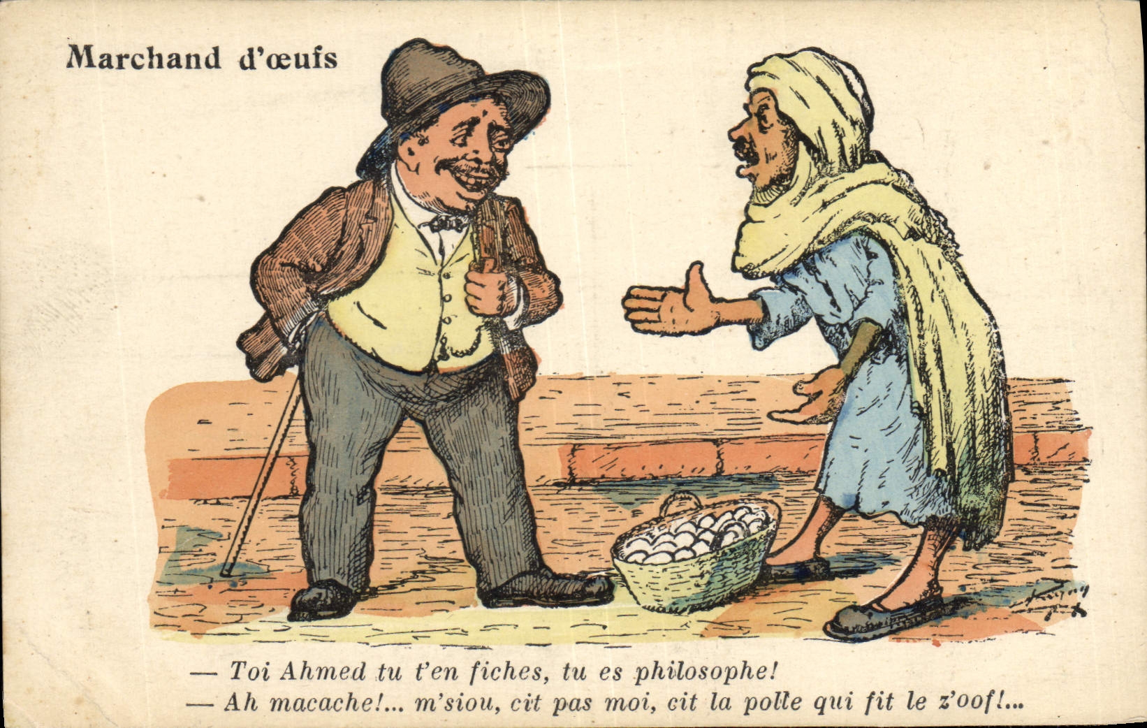 CPA Fantaisie Afrique du Nord Illustrateur Marchand d'oeufs 