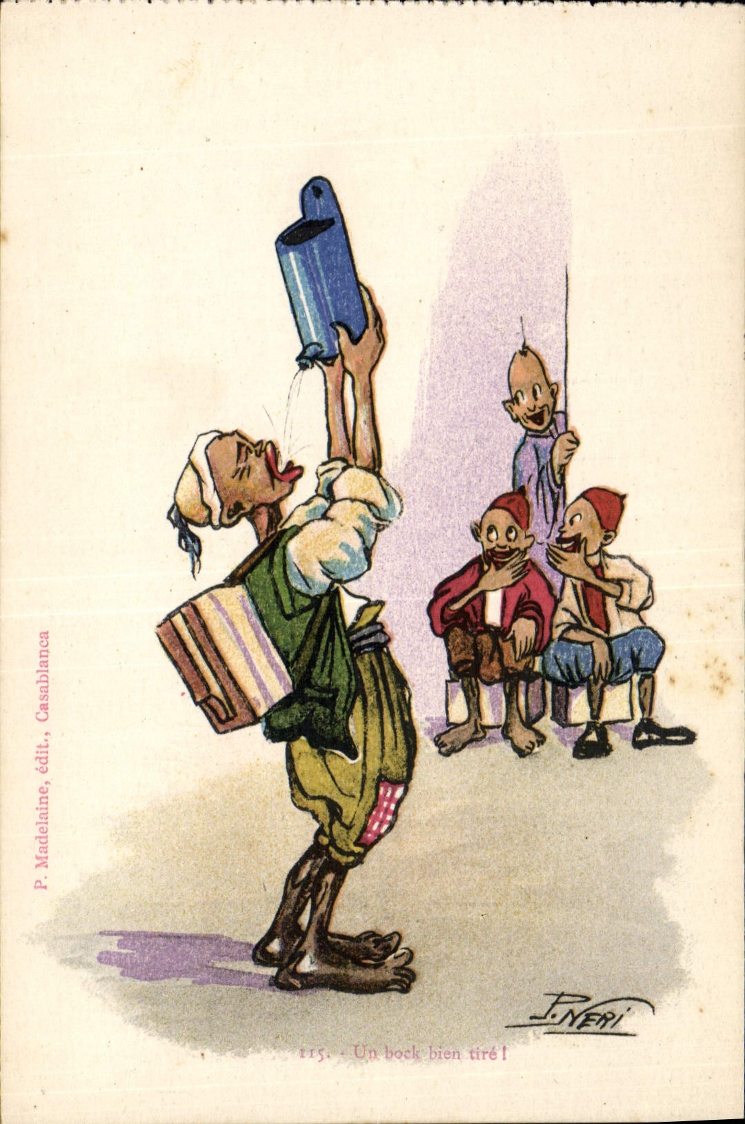 CPA Fantaisie Afrique du Nord Illustrateur Un bock bien tire