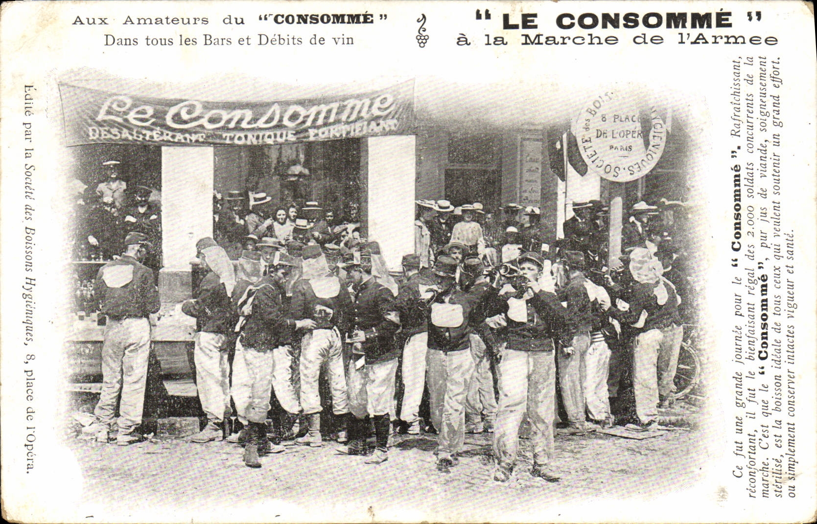 CPA Militaria Le Consomme a la marche de l'armee 
