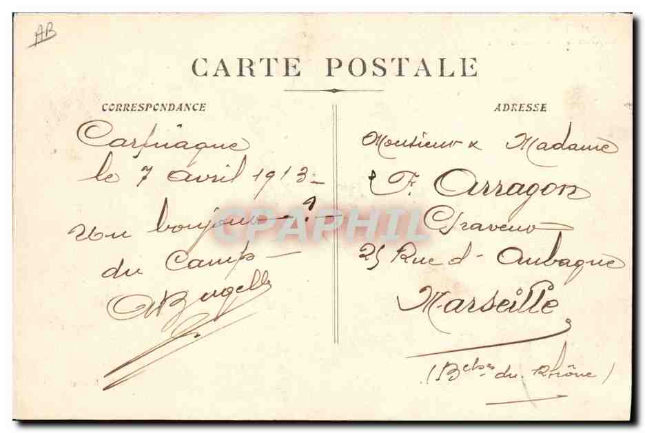 CPA Militaria Camp de Carpiagne La cantine des grands pins — Rückseite