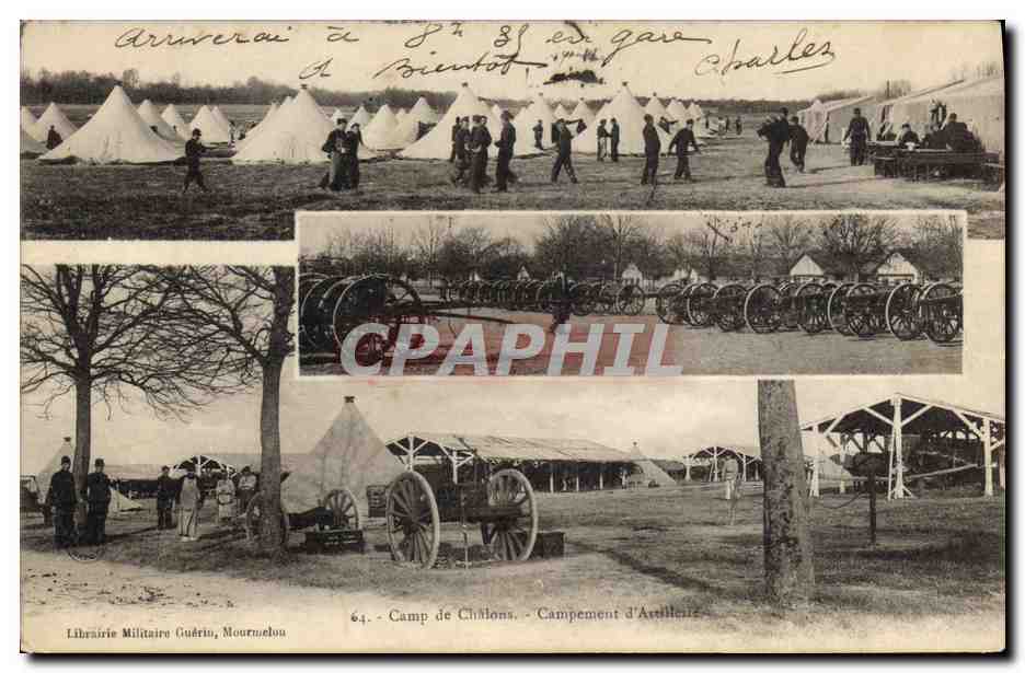 CPA Militaria Camp de Chalons Campement d'artillerie 