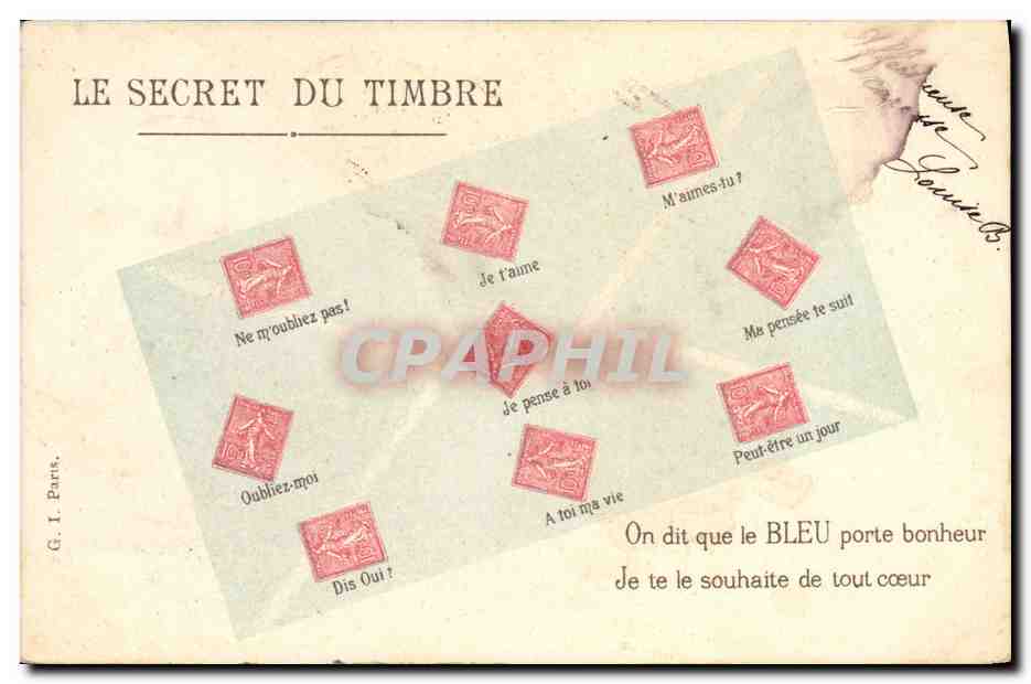 CPA Langage du timbre Semeuse 10c lignee