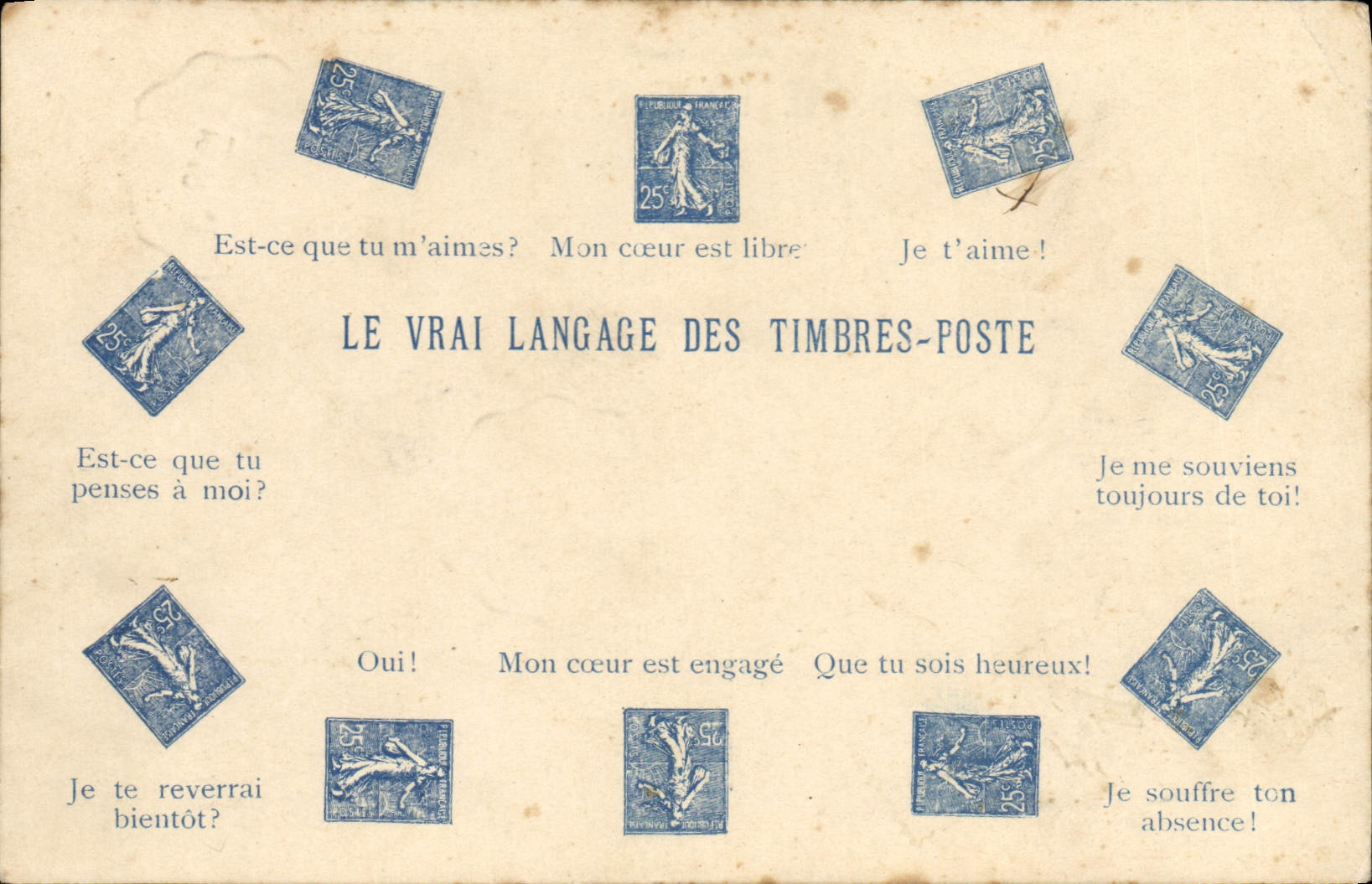CPA Le vrai langage des timbres poste 25c Semeuse Lignee