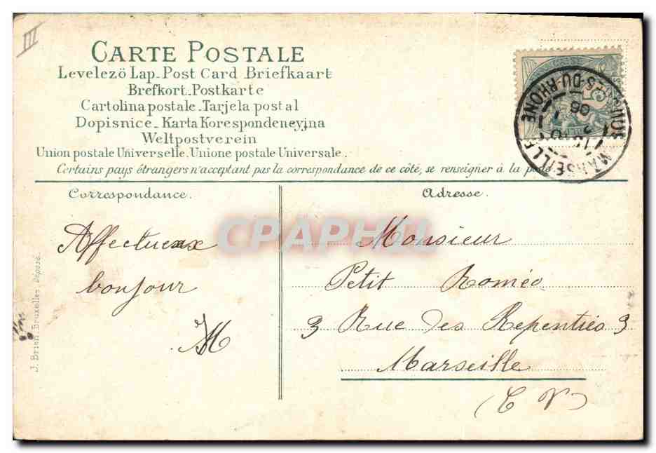 CPA Le langage des timbres Semeuse 10c 25c Ange — Rückseite