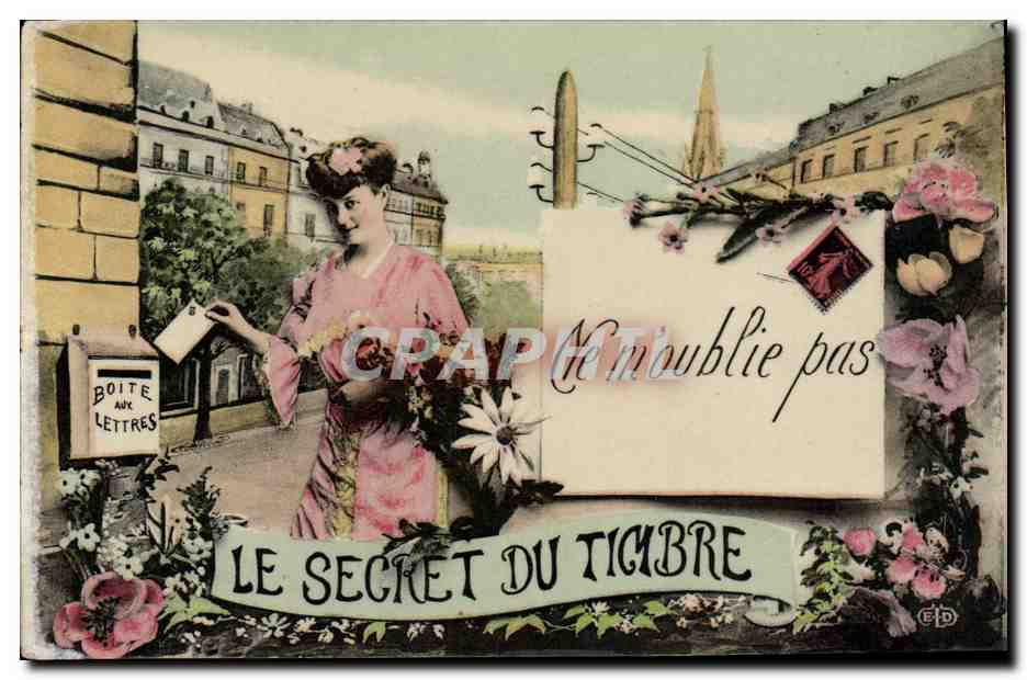 CPA Le secret du timbre Femme Boite aux lettres Semeuse