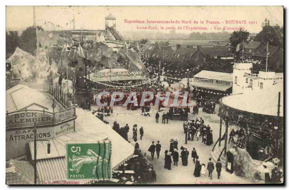 CPA Fete Foraine Exposition internationale du Nord de la France Roubiax 1911 Luna Park