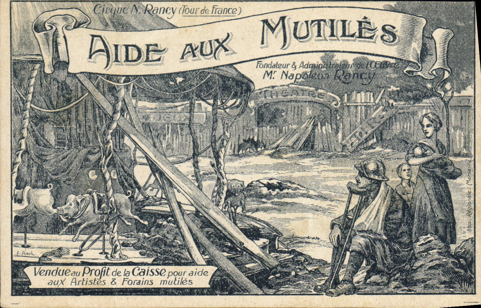 CPA Aide aux Mutiles Mr Napoleon Rancy Militaria Cochon Porc Manage 