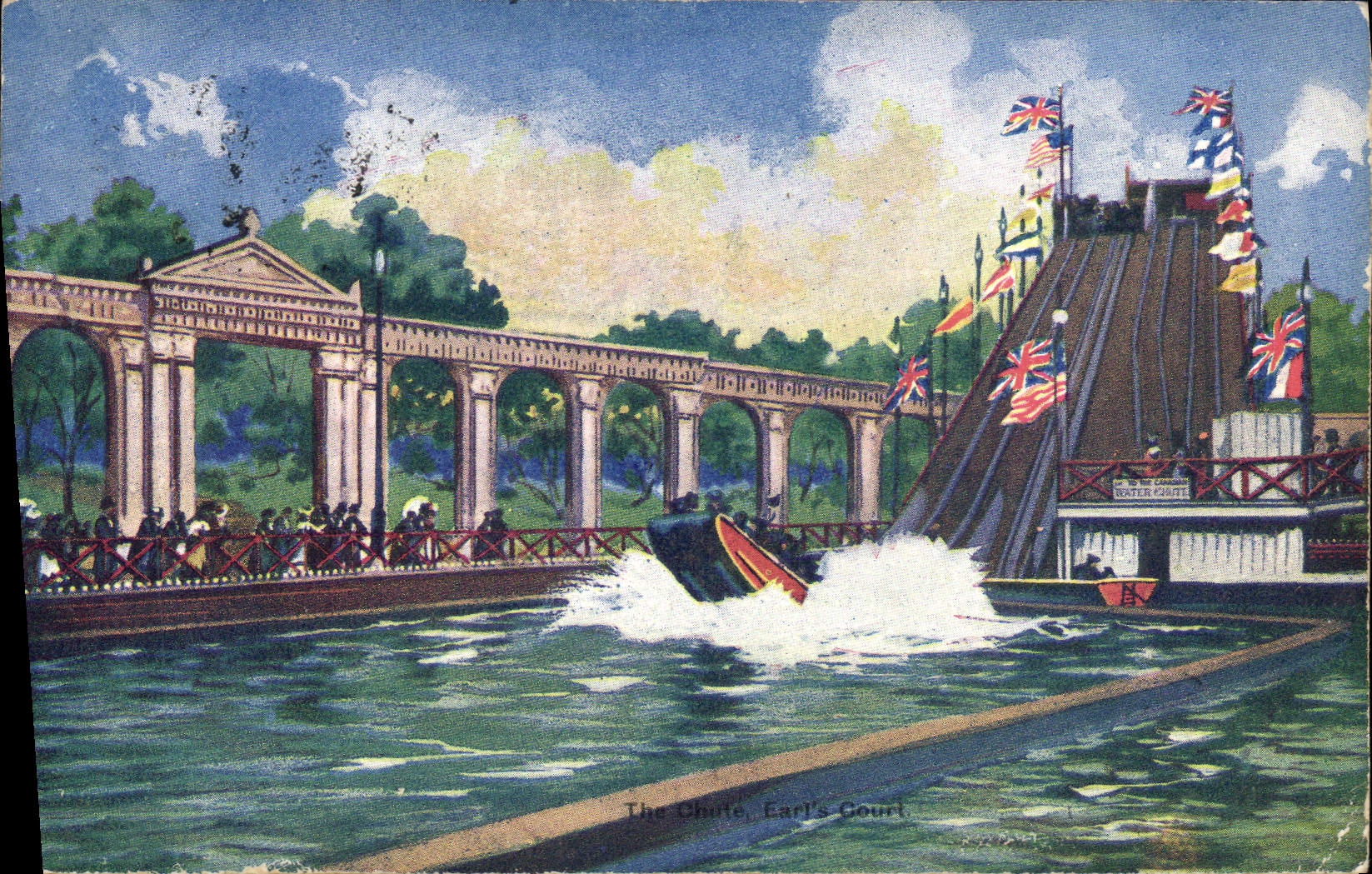 The Chute, Earl's Court — attraction aquatique avec drapeaux — éditeur The Nelson Series