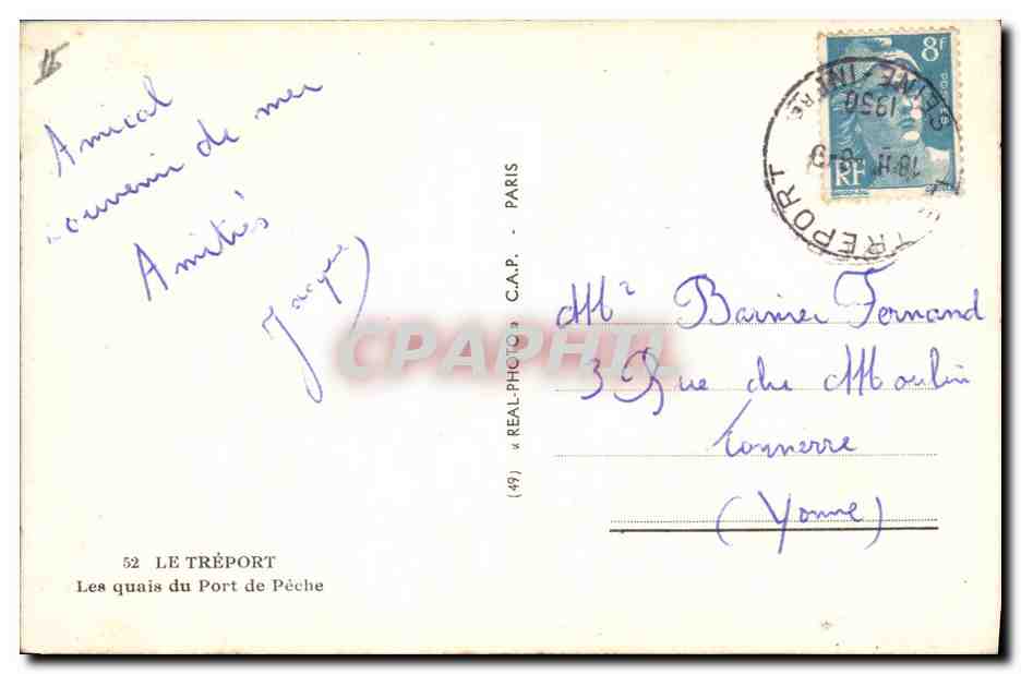 Les quais du Port de Pêche — Tréport — éditeur REAL-PHOTO, n°52 — Reverso