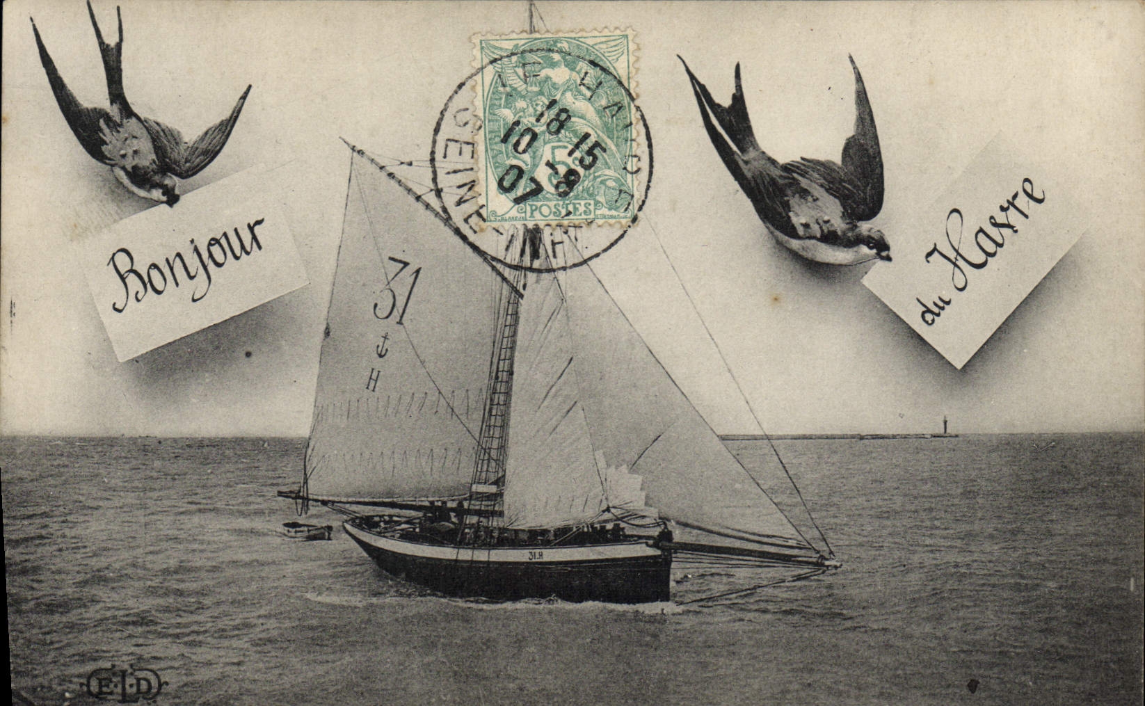 Bateau à voile — Bonjour du Harre — Éditeur E.D.