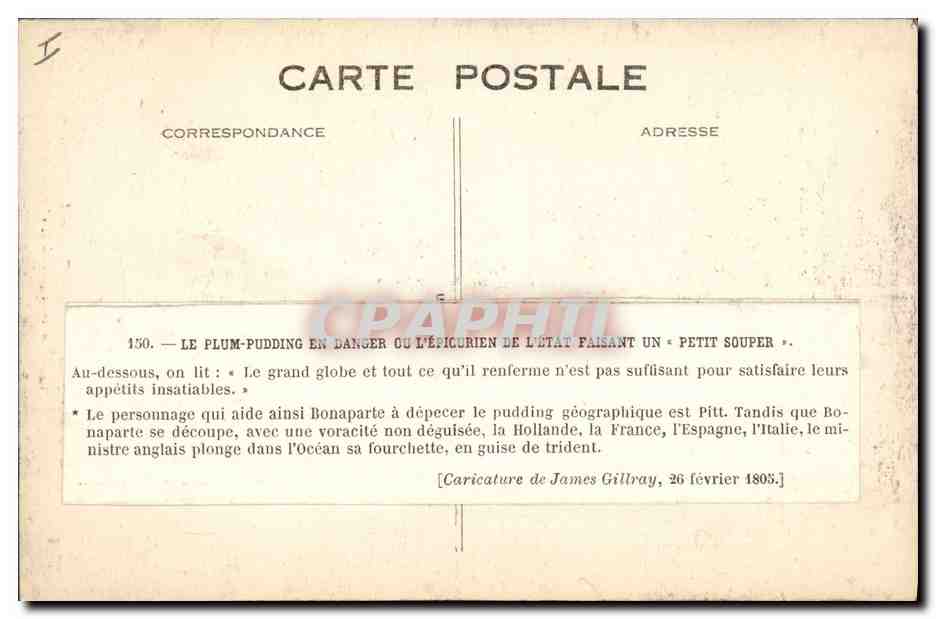 CPA Histoire Napoleon 1er Le plum pudding en danger — Rückseite