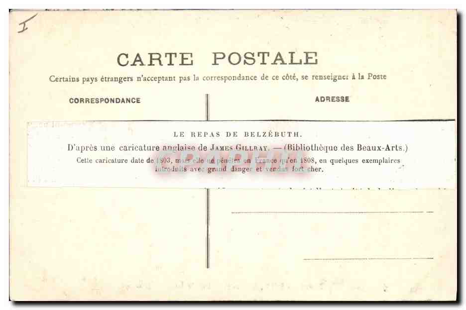 CPA Histoire Napoleon 1er Le repas de Belzebuth Diable James Gillray  — Rückseite