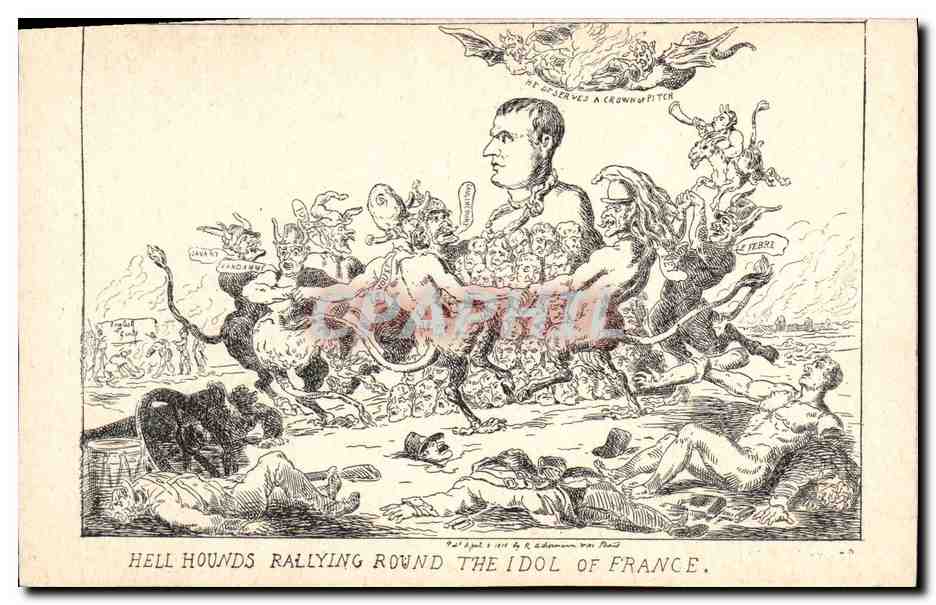 CPA Histoire Napoleon 1er Hell hounds rallying round the idol of France Chiens