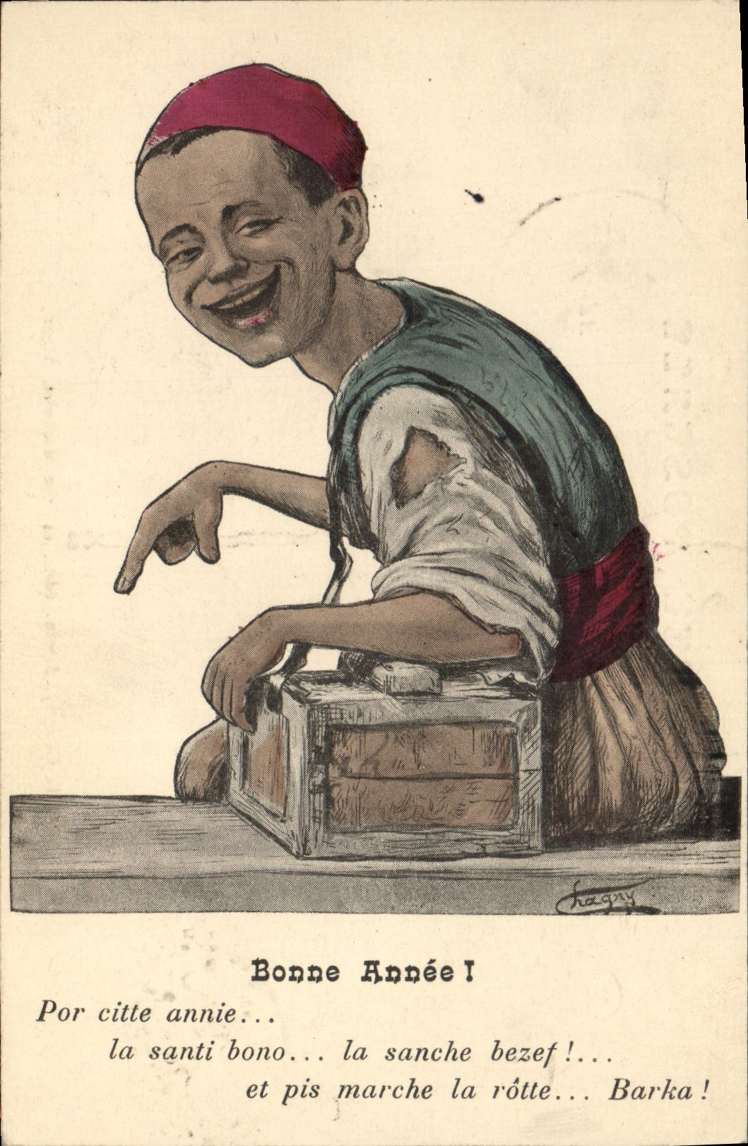 Jeune garçon souriant — Bonne Année ! — L. Chagny, dessin, édit., 44 rue Michelet, Alger