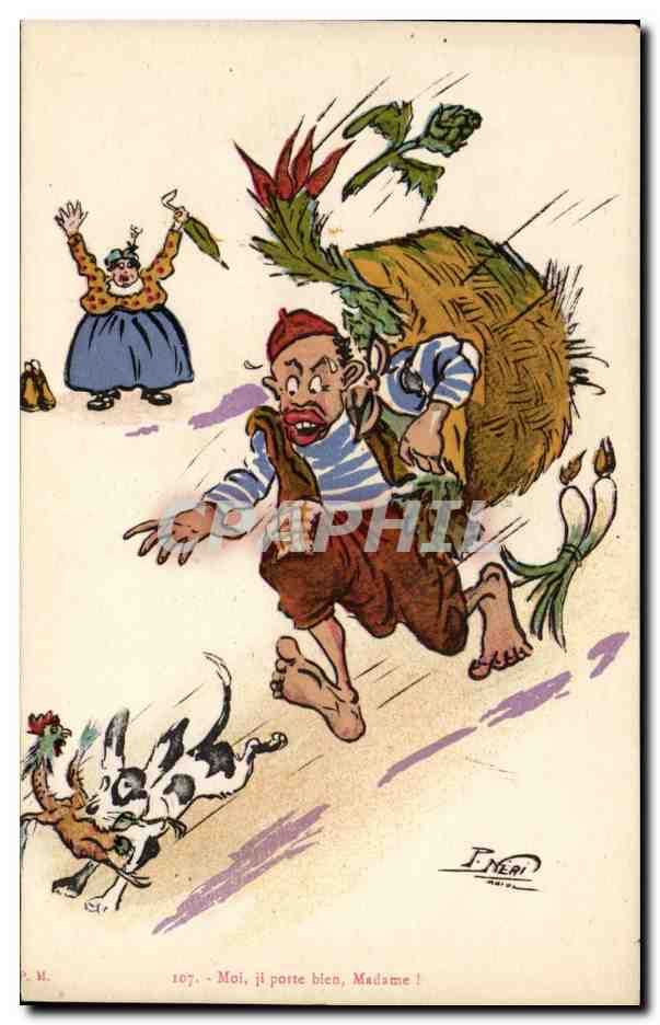 CPA Fantaisie Afrique du Nord Illustrateur Moi ji porte 