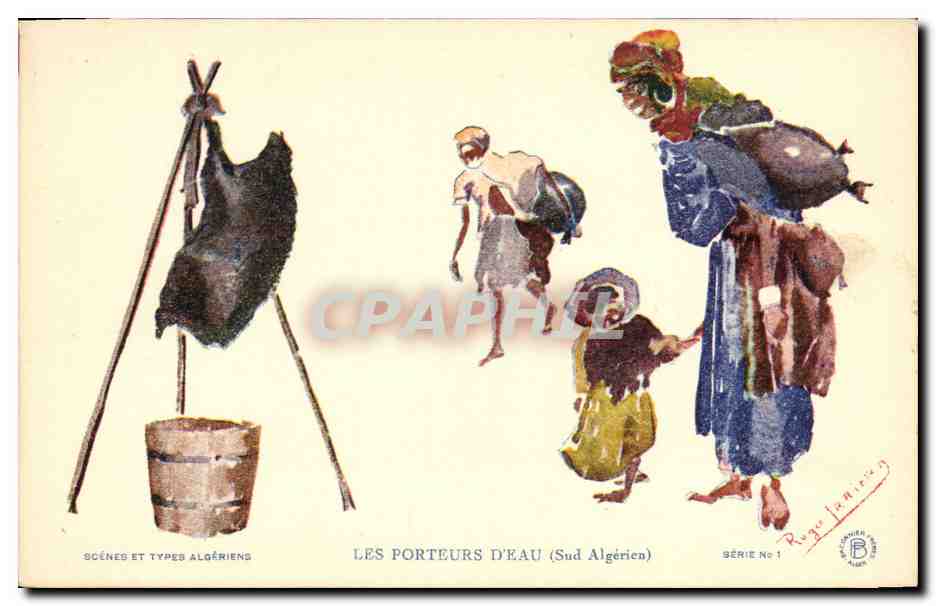 CPA Fantaisie Afrique du Nord Illustrateur Les porteurs d'eau Sud Algerien