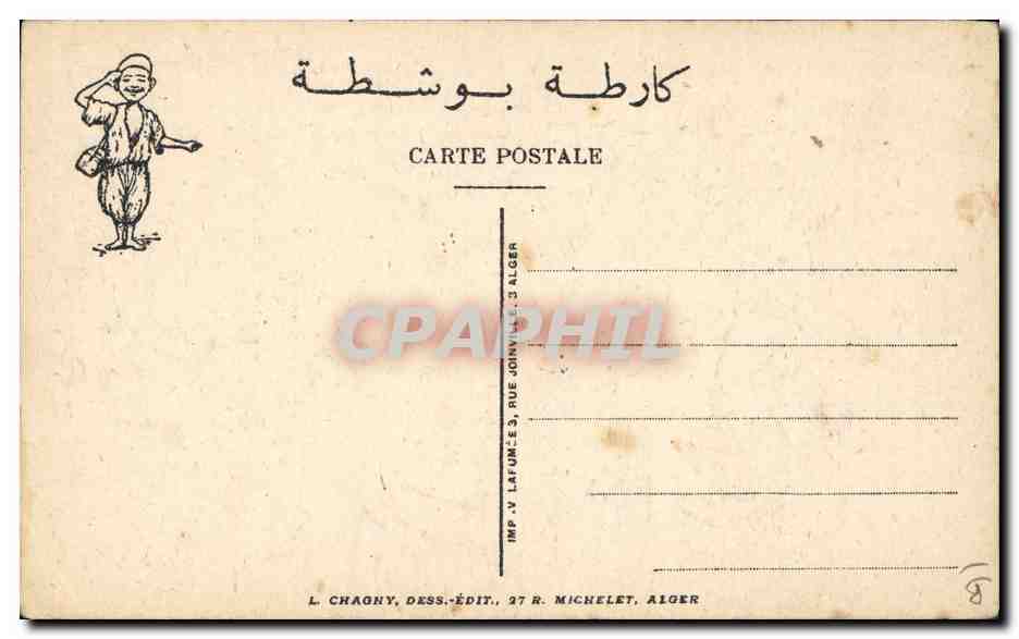 A la Gargote Arabe — caricature d'un restaurant — L. Chaony, Dess.-Édit., 27 R. Michelet, Alger — Rückseite