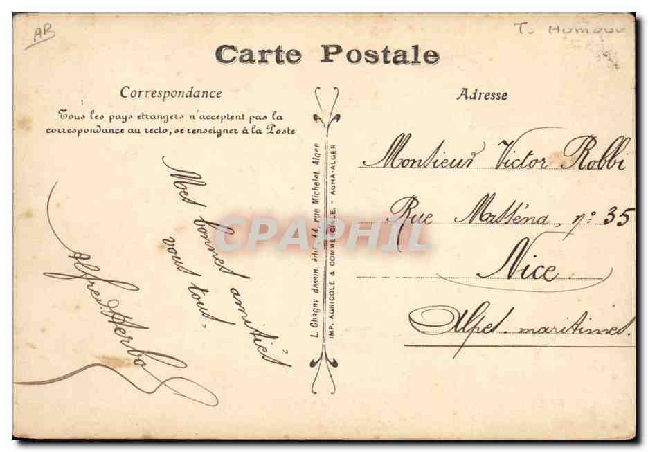 CPA Fantaisie Afrique du Nord Illustrateur Moi negro La moukere negresse — Rückseite