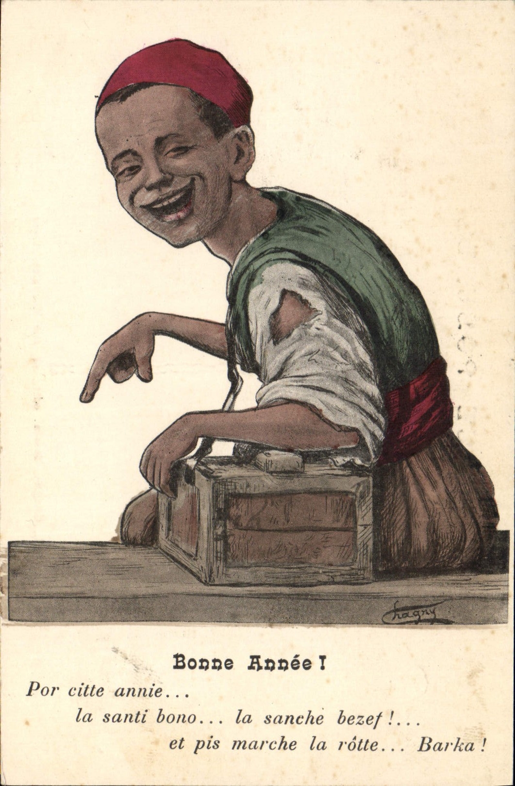 CPA Fantaisie Afrique du Nord Illustrateur Bonne annee