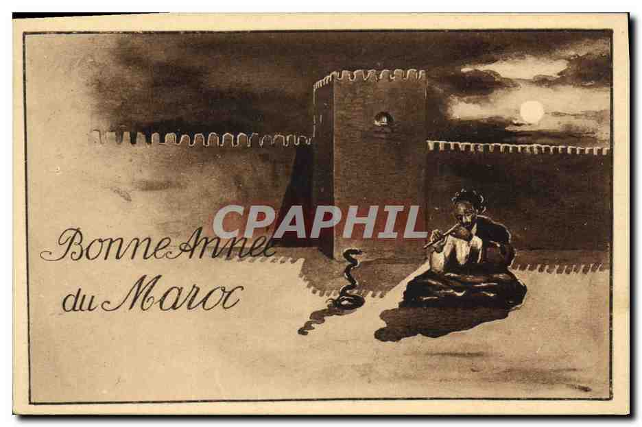 CPA Fantaisie Afrique du Nord Illustrateur Bonne annee au Maroc Serpent