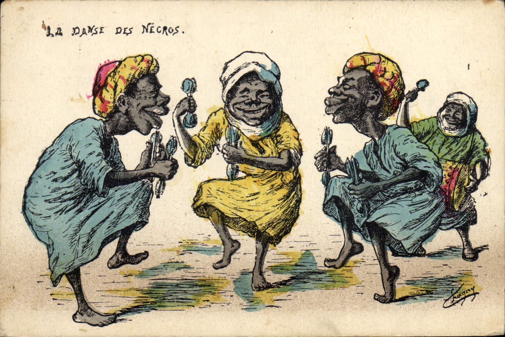 CPA Fantaisie Afrique du Nord Illustrateur La danse des negros 