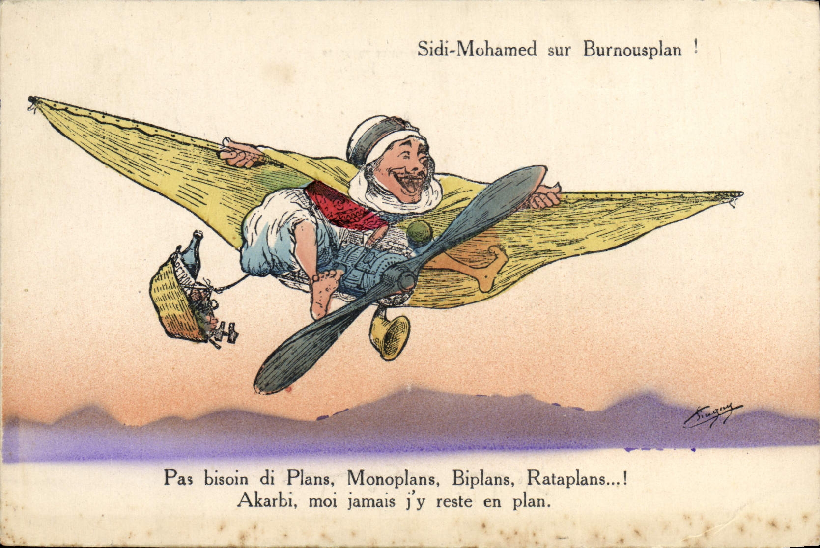 CPA Fantaisie Afrique du Nord Illustrateur Sidi Mohamed sur Burnousplan
