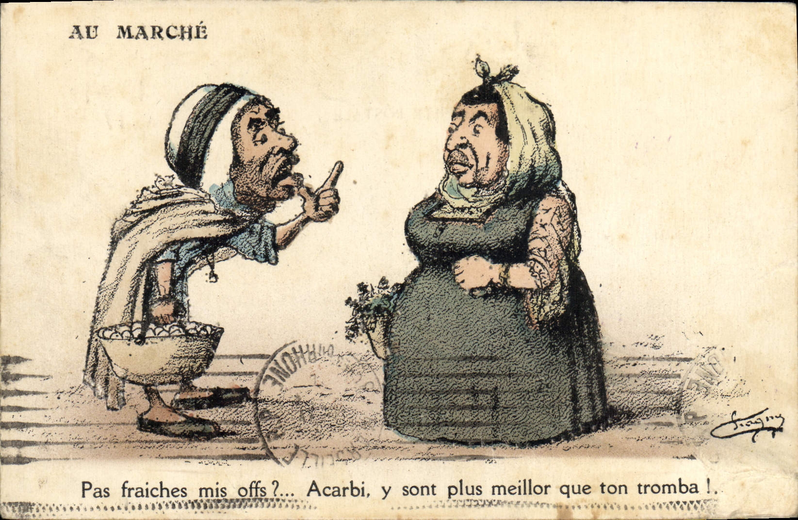 CPA Fantaisie Afrique du Nord Illustrateur Au marche