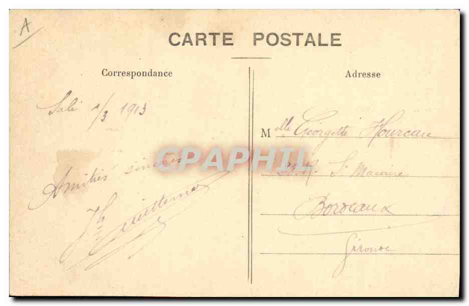 Le Charmeur — caricature d'un homme avec un serpent — J. Boussuge, Casablanca, 1909 — Verso