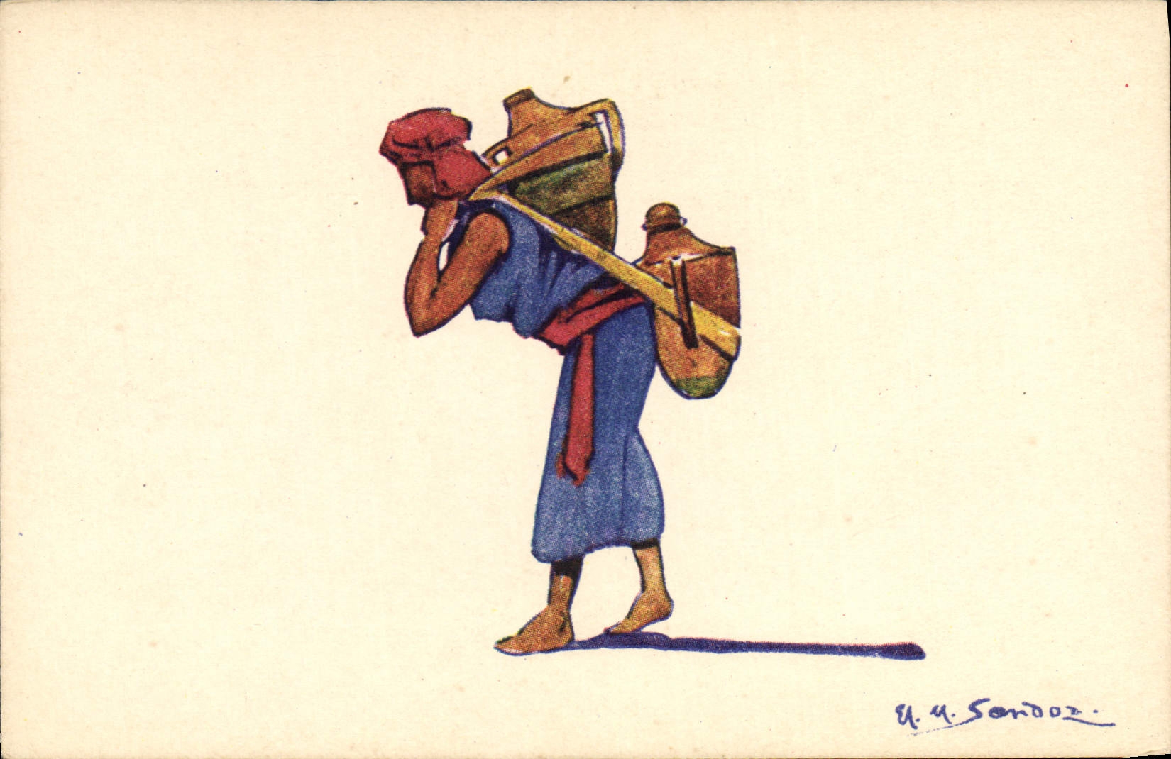 Marchand portant des amphores — illustration — A. Y. Sondoz