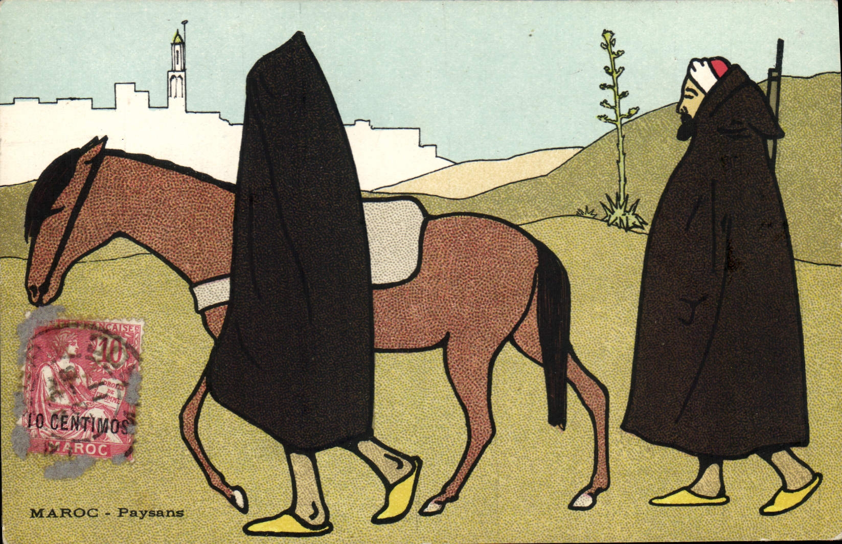 CPA Fantaisie Afrique du Nord Illustrateur Maroc Paysans