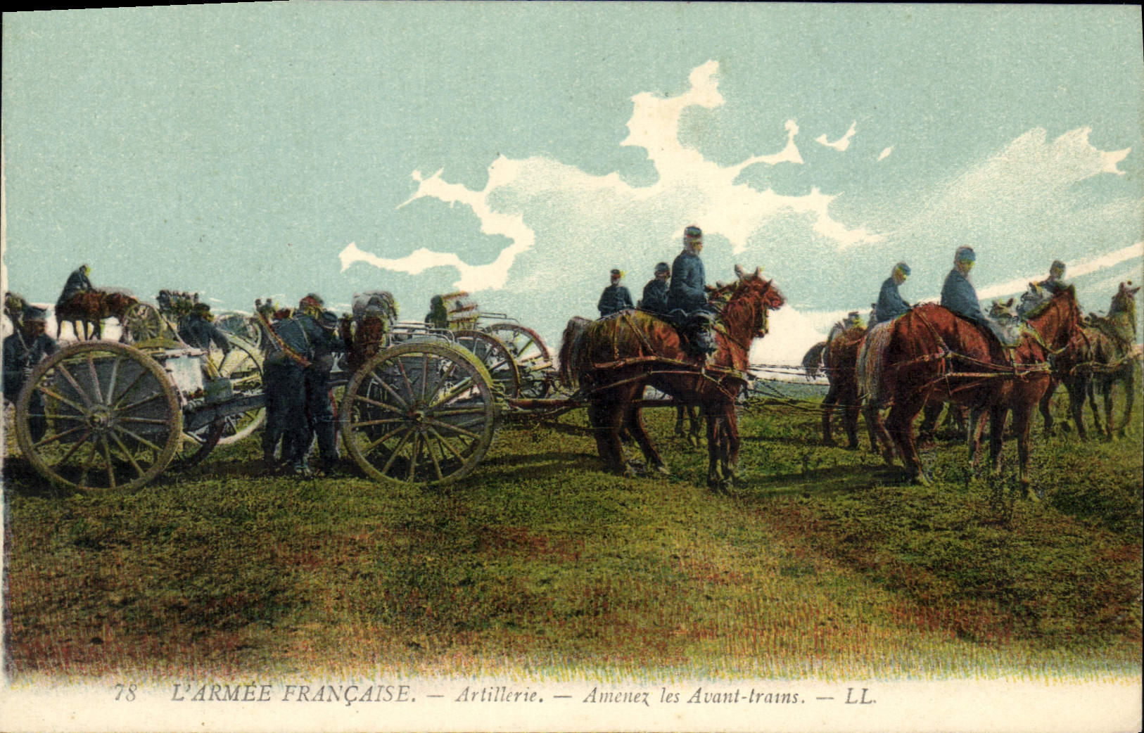 CPA Militaria Artillerie Amenez les Avant trains