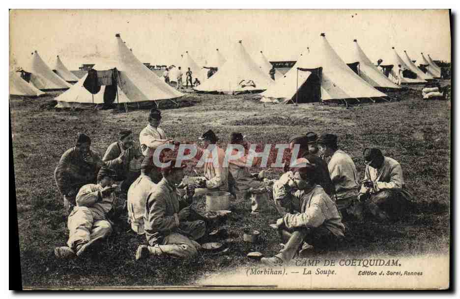 CPA Militaria Camp de Coetquidan La soupe
