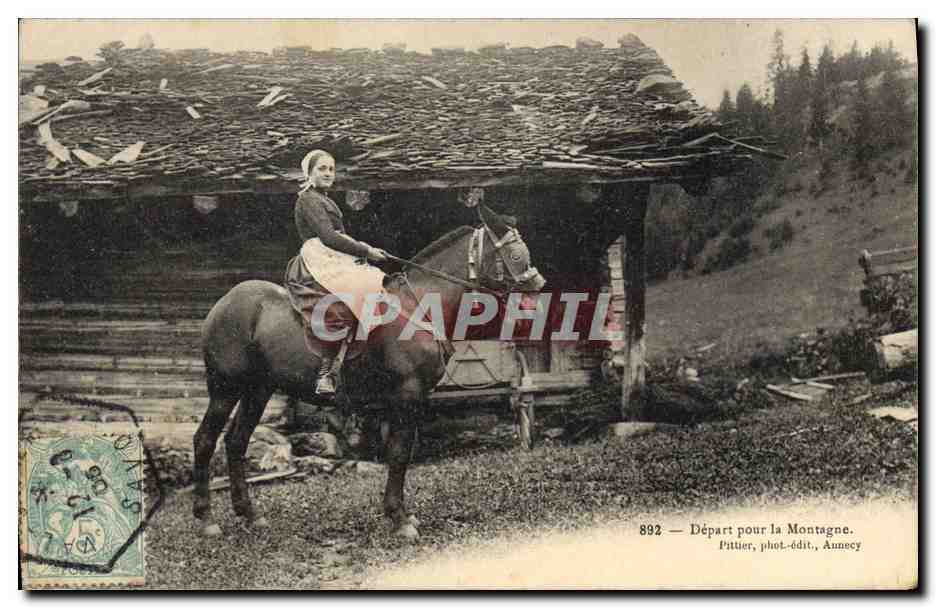 CPA Folklore Savoie Depart pour la montagne Cheval TOP