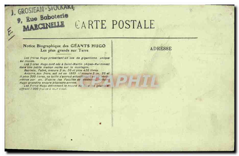 CPA Les geants Hugo nes a Saint Martin Vesubie — Rückseite
