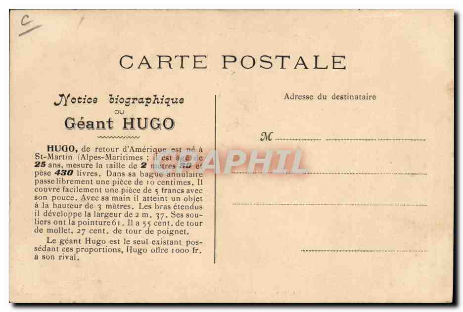 CPA Excursion du geant Hugo Automobile — Rückseite