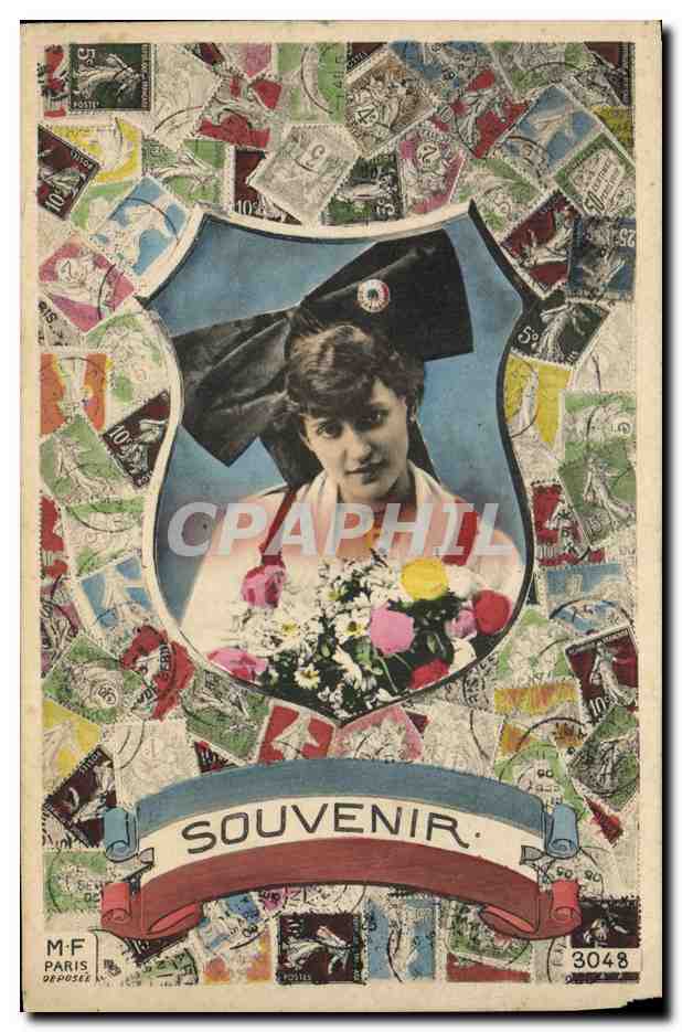 CPA Femme Timbres Alsace Type Sage Semeuse Blanc