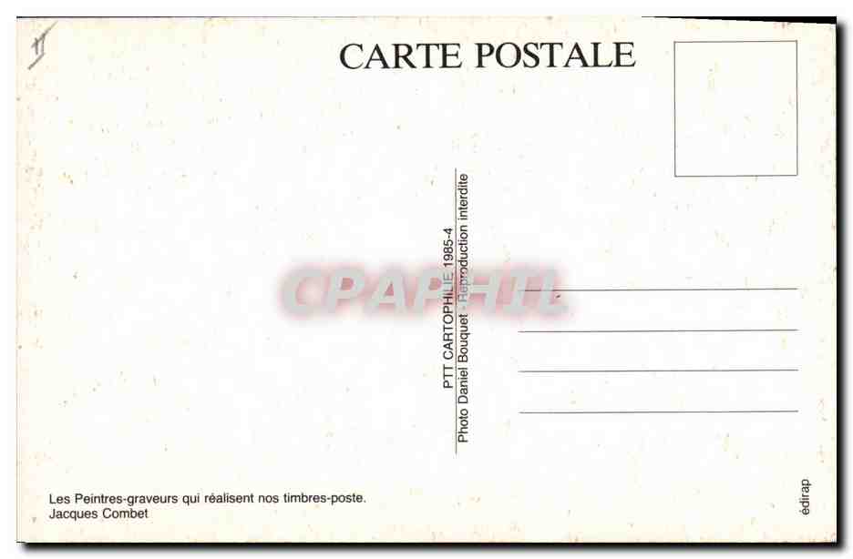 CPM Les peintres graveurs qui realisent nos timbres poste Jacques Combet — Rückseite