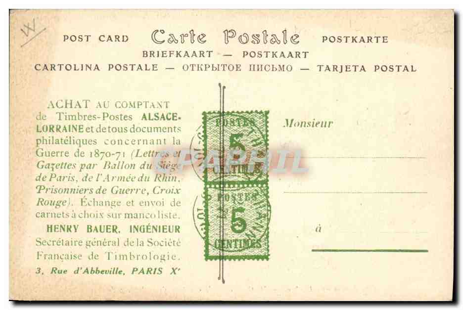 Bourse aux Timbres — M. O. Weber, le créateur de la Bourse de jeudi — Verso