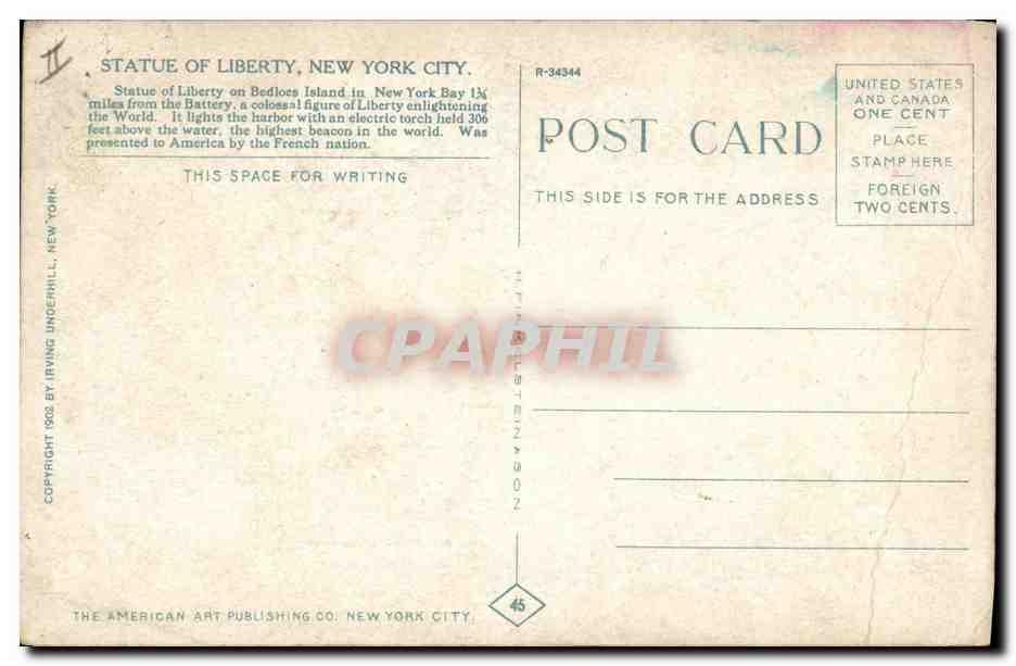 CPA Statue de la liberte Statue of Liberty New York — Rückseite