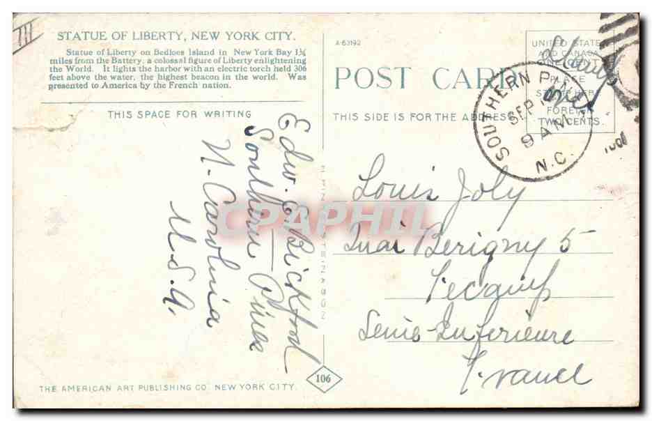 CPA Statue de la liberte Statue of Liberty New York — Rückseite