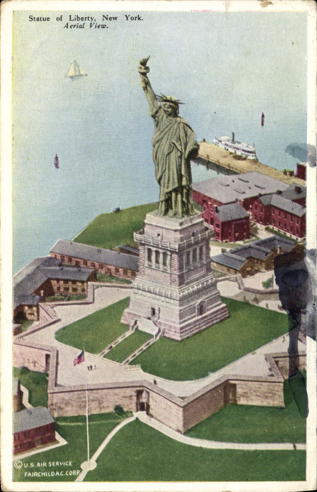 CPA Statue de la liberte Statue of Liberty New York Aerial View 