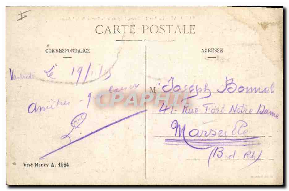 CPA Baccarat La rue des ponts l'eglise et la Statue de la liberte Militaria — Verso