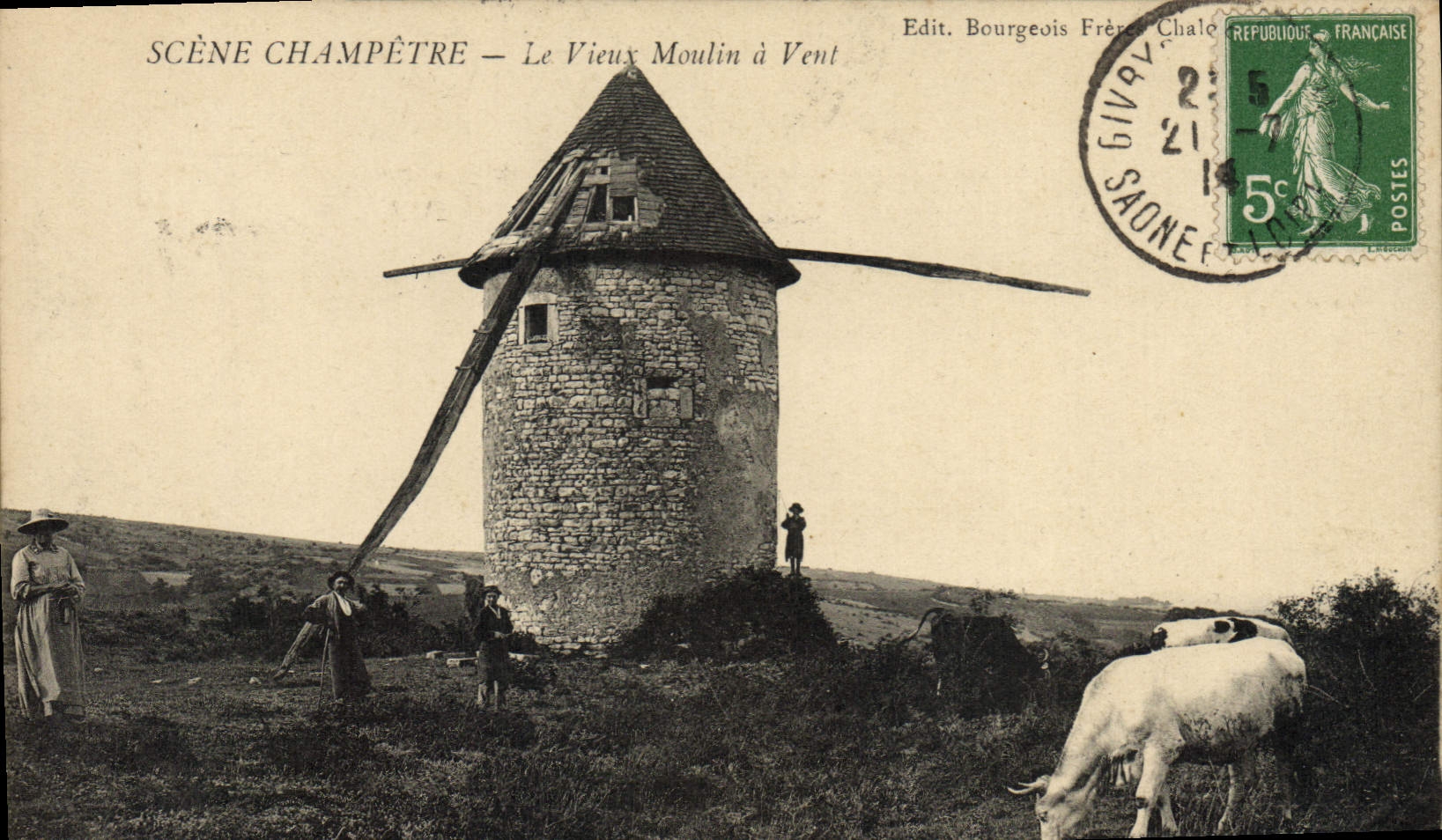 Scène Champêtre — Le Vieux Moulin à Vent — Edit. Bourgeois Frères Chalon